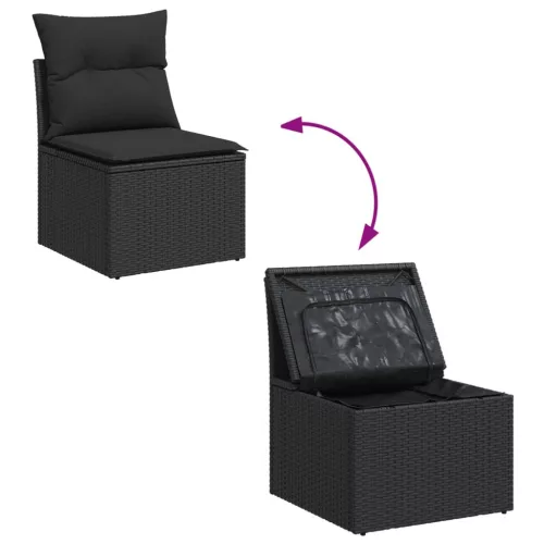 7 részes fekete polyrattan kerti ülőgarnitúra párnával