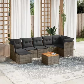   8 részes szürke polyrattan kerti ülőgarnitúra párnákkal
