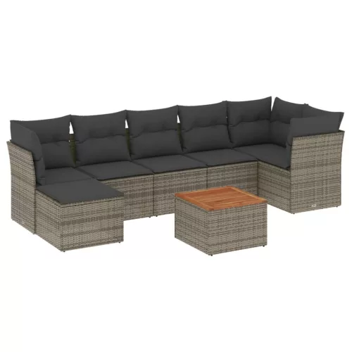  8 részes szürke polyrattan kerti ülőgarnitúra párnákkal