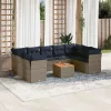  10 részes szürke polyrattan kerti ülőgarnitúra párnával