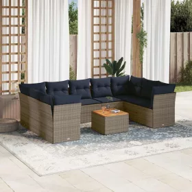    10 részes szürke polyrattan kerti ülőgarnitúra párnával