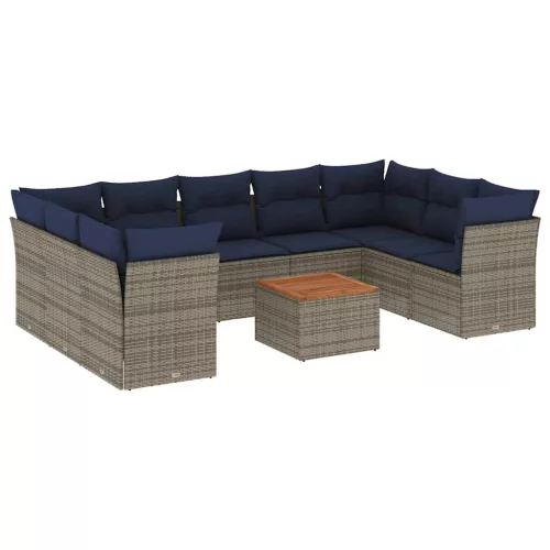  10 részes szürke polyrattan kerti ülőgarnitúra párnával