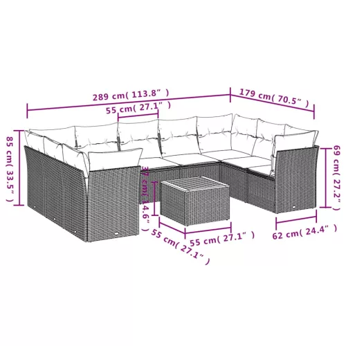  10 részes szürke polyrattan kerti ülőgarnitúra párnával