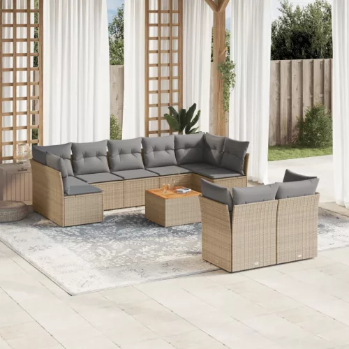  10 részes vegyes bézs polyrattan kerti ülőgarnitúra párnákkal