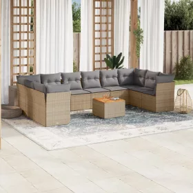    11részes vegyes bézs polyrattan kerti ülőgarnitúra párnákkal