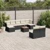  10 részes fekete polyrattan kerti ülőgarnitúra párnákkal
