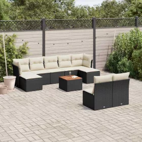    10 részes fekete polyrattan kerti ülőgarnitúra párnákkal