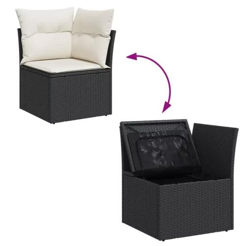  11 részes fekete polyrattan kerti ülőgarnitúra párnákkal