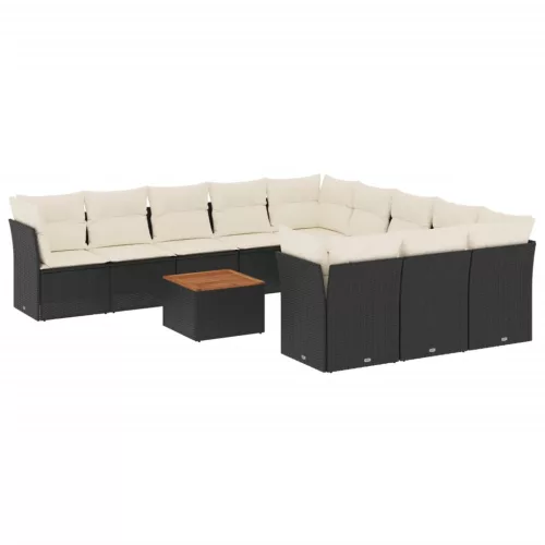  12 részes fekete polyrattan kerti ülőgarnitúra párnákkal