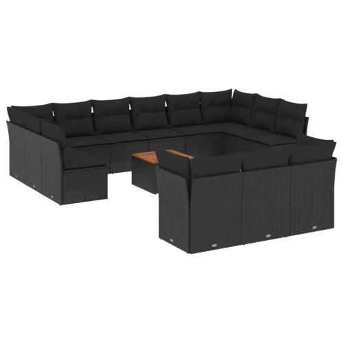  14 részes fekete polyrattan kerti ülőgarnitúra párnákkal
