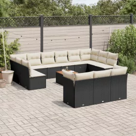    14 részes fekete polyrattan kerti ülőgarnitúra párnákkal