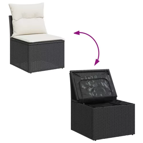  14 részes fekete polyrattan kerti ülőgarnitúra párnákkal