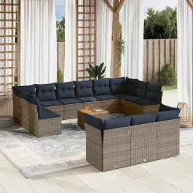    14 részes szürke polyrattan kerti ülőgarnitúra párnákkal
