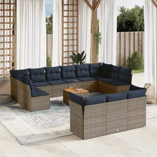  14 részes szürke polyrattan kerti ülőgarnitúra párnákkal