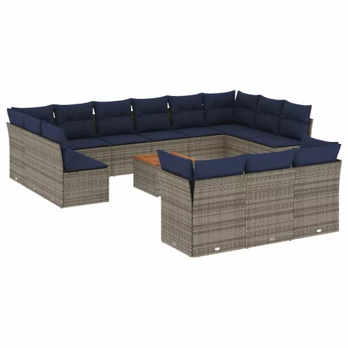  14 részes szürke polyrattan kerti ülőgarnitúra párnákkal
