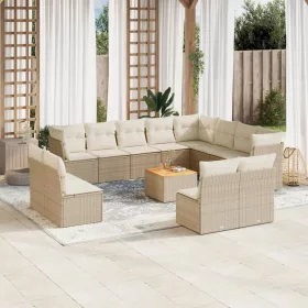    13 részes bézs polyrattan kerti ülőgarnitúra párnákkal