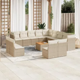    14 részes bézs polyrattan kerti ülőgarnitúra párnával