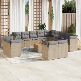    14 részes vegyes bézs polyrattan kerti ülőgarnitúra párnával
