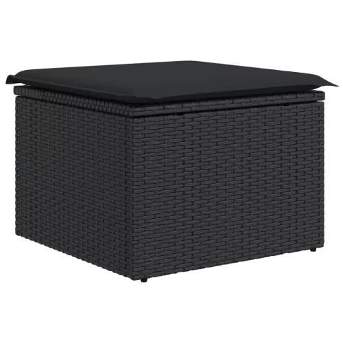  10 részes fekete polyrattan kerti ülőgarnitúra párnákkal