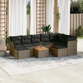    10 részes szürke polyrattan kerti ülőgarnitúra párnákkal