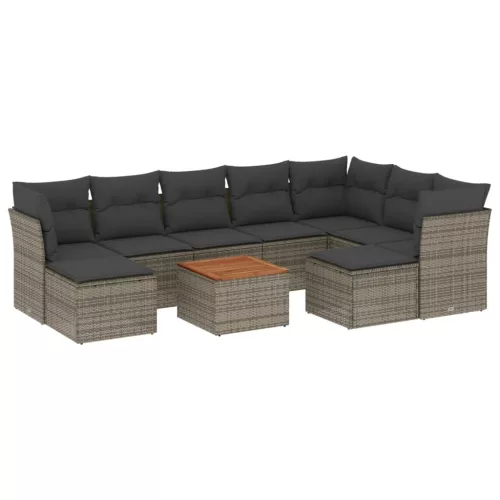  10 részes szürke polyrattan kerti ülőgarnitúra párnákkal