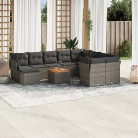    11 részes szürke polyrattan kerti ülőgarnitúra párnákkal