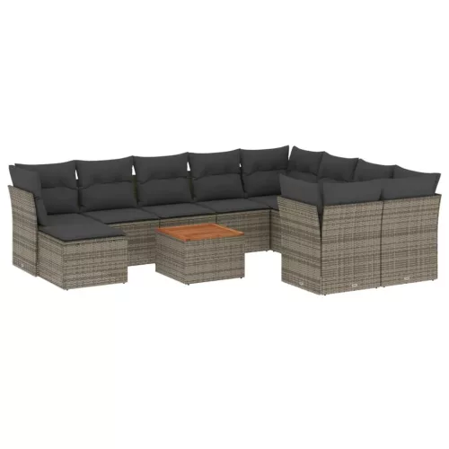  11 részes szürke polyrattan kerti ülőgarnitúra párnákkal