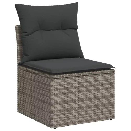  11 részes szürke polyrattan kerti ülőgarnitúra párnákkal