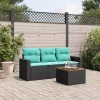  4 részes fekete polyrattan kerti ülőgarnitúra párnával