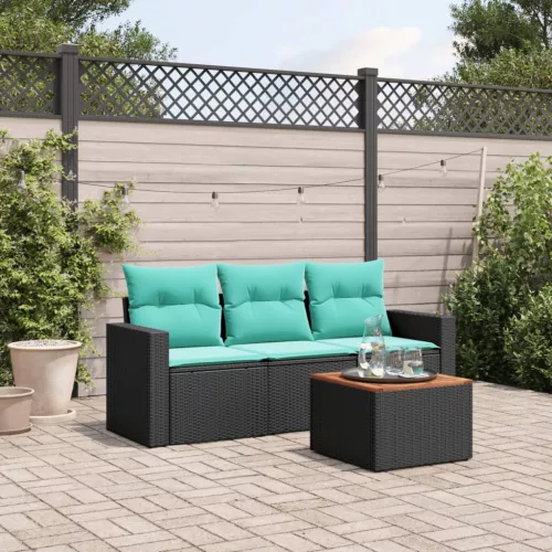  4 részes fekete polyrattan kerti ülőgarnitúra párnával