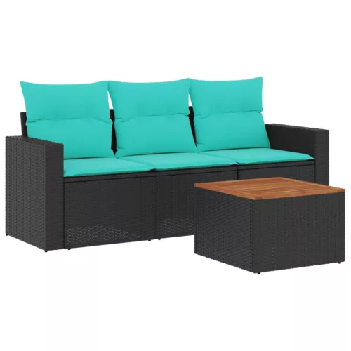  4 részes fekete polyrattan kerti ülőgarnitúra párnával