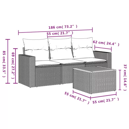  4 részes fekete polyrattan kerti ülőgarnitúra párnával
