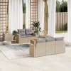  6 részes vegyes bézs polyrattan kerti ülőgarnitúra párnákkal