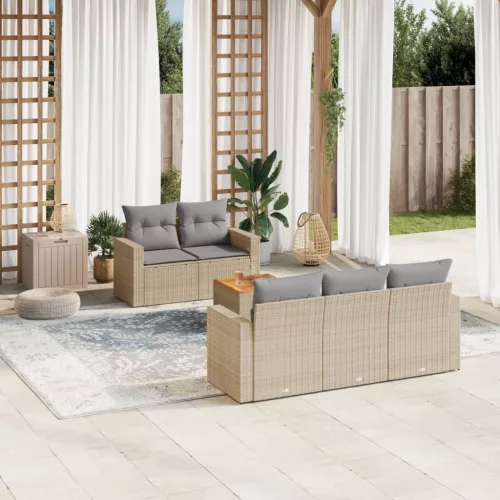  6 részes vegyes bézs polyrattan kerti ülőgarnitúra párnákkal