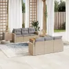  7 részes vegyes bézs polyrattan kerti ülőgarnitúra párnákkal
