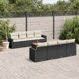    9 részes fekete polyrattan kerti ülőgarnitúra párnákkal