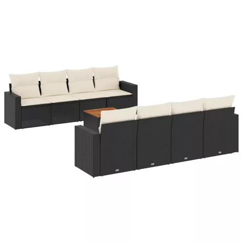  9 részes fekete polyrattan kerti ülőgarnitúra párnákkal