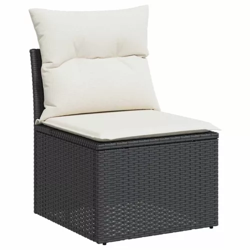  9 részes fekete polyrattan kerti ülőgarnitúra párnákkal
