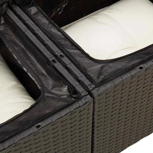  9 részes fekete polyrattan kerti ülőgarnitúra párnákkal