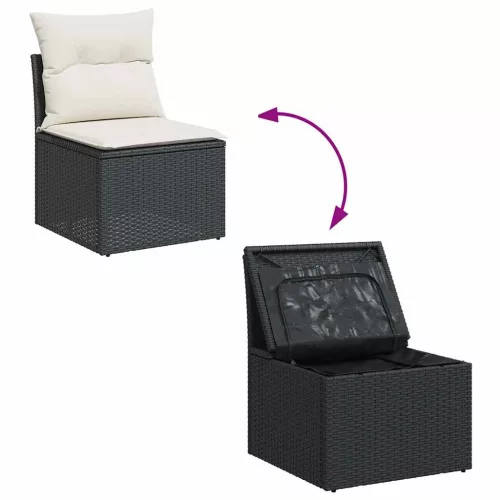  9 részes fekete polyrattan kerti ülőgarnitúra párnákkal