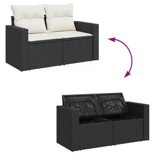  9 részes fekete polyrattan kerti ülőgarnitúra párnákkal