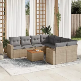    9 részes vegyes bézs polyrattan kerti ülőgarnitúra párnákkal