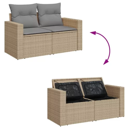  9 részes vegyes bézs polyrattan kerti ülőgarnitúra párnákkal