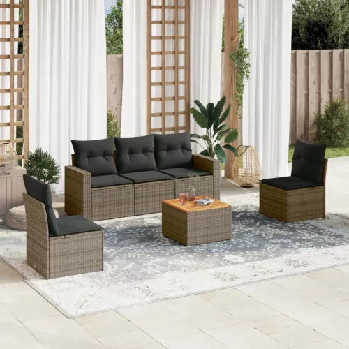  6 részes szürke polyrattan kerti ülőgarnitúra párnákkal