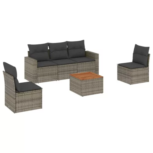  6 részes szürke polyrattan kerti ülőgarnitúra párnákkal