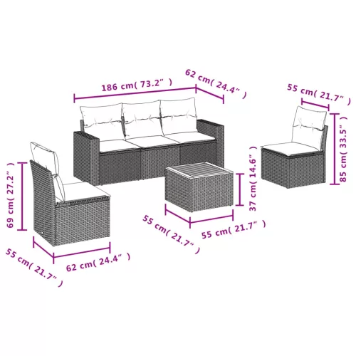  6 részes szürke polyrattan kerti ülőgarnitúra párnákkal