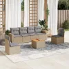  7 részes vegyes bézs polyrattan kerti ülőgarnitúra párnákkal