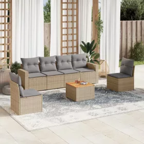   7 részes vegyes bézs polyrattan kerti ülőgarnitúra párnákkal