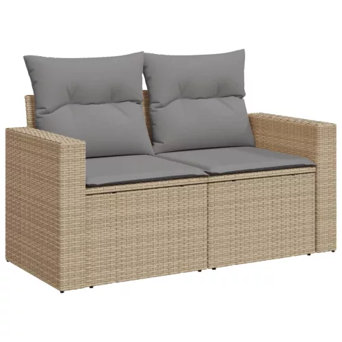  7 részes vegyes bézs polyrattan kerti ülőgarnitúra párnákkal