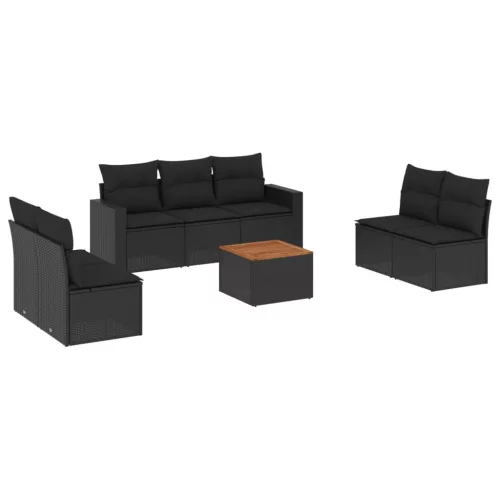  8 részes fekete polyrattan kerti ülőgarnitúra párnákkal